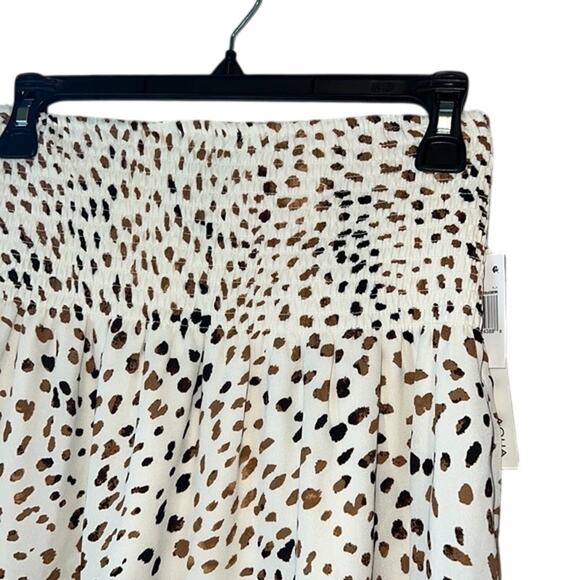 AQUA Ladies White & Brown Dot Print Smocked Waist Ruffle Skirt, NWT! - Picture 3 of 4